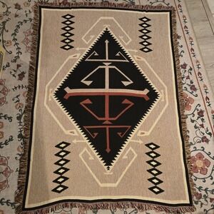 Vtg Southwest Navajo Style woven tapestry blanket throw geometric pattern design